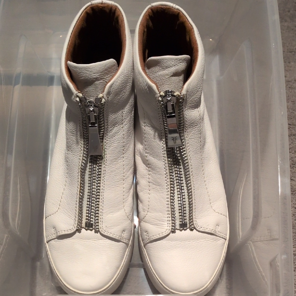 Frye Lena White Leather Zip-Front Women’s Sneakers